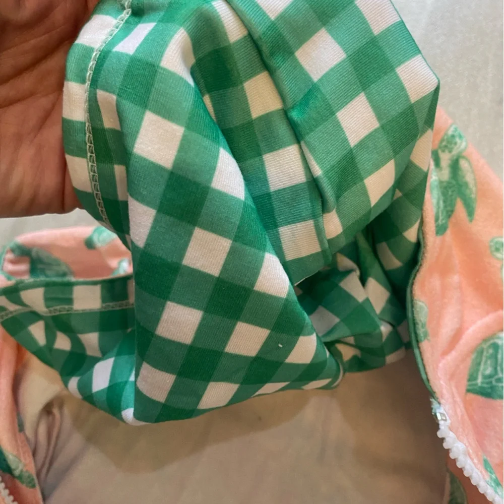 NWOT Sugar Bee Terry Cloth Sea Turtle Ruffled Zip-Up Hooded Swimsuit Cover-up 3M